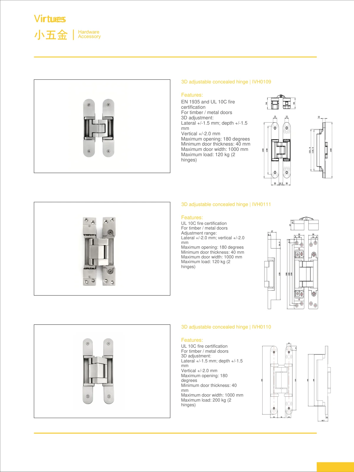 Original concealed hinge and flush bolt catalogue sheet